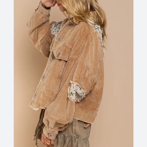 POL Tan Brown Corduroy Floral Patch Jacket S - Picture 13 of 16